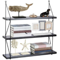 Libreria Mensole Scaffale Parete Design Modern Legno Metallo 3 Ripiani Nero