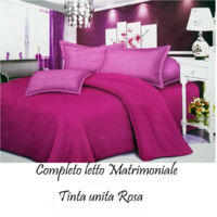 Completo Letto Lenzuola Matrimoniale Con Copri Cuscini Tinta Unita Colore Rosa