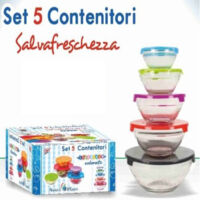 Set Di 5 Contenitori Frigo Vetro Per Alimenti Con Coperchio Colorato