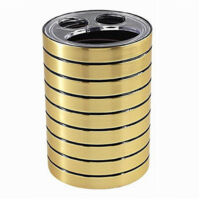 Porta Spazzolini Bicchiere A 3 Fori Oro A Righe Stile Moderno Arredo Bagno 10385