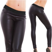 Legging En Simili-cuir Noir Brillant Ceinture Intérieure En Peluche Rx3602 Le