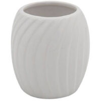 Bicchiere Portaspazzolini In Ceramica Rigata Bianca Accessori Arredo Bagno 79958