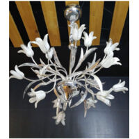 Lampadario Lampada Pendente Fiori Bianco Acciaio Vetro Luce Led Sospensione Soffitto
