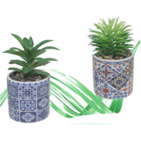 Vaso In Ceramica With Artificial Piantina 15cm Pianta Regal Idea Bomboniera Blu