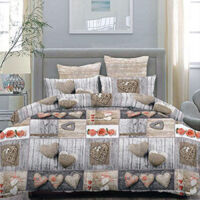 Completo Matrimoniale Caldo Lenzuolo 250x290cm Maxi Angoli Cuori E Rose Grigio