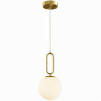 Lampadario A Sospensione Minimalista Ovale Metallo Bronzo Con Sfera Vetro G9 A96