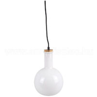 Lampadario Pendente Lampada A Sospensione In Legno E Vetro Bianco Chiaro Rotondo