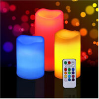 Lot De 3 Bougies Led Lumière Rvb Télécommande Bougie Faux Feu Chromothérapie Massages