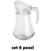 Set 6 Pezzi Brocca Caraffa In Vetro Trasparente 1,3 Lt Litri Per Acqua Vino