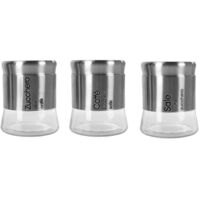 Set Tris Di Barattoli Sale Zucchero Caffè In Acciaio Vetro Accessori Cucina