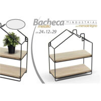 Mensola Bacheca Parete Casetta 24x12x29cm Nero 2 Ripiani In Legno 818707