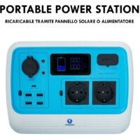 Generatore Corrente 700w Portatile Ricarica Solare Batteria Prese Schuko Ac Usb-c