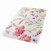 Tappeto Tappetino Antiscivolo Tessuto Bagno Arredo 40x60cm Bianco Con Fiori 69915