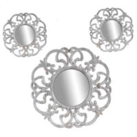 Set 3 Specchi Parete Decoratia Bianco Specchio Plastic 25-35cm 836886