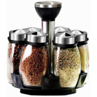 Portaspezie Girevole Con 6 Barattoli In Vetro Tappi Spargispezie Organizer Cucina