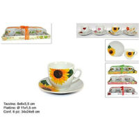 Set 6 Tazzine Da Caffè Te Con Piattini Decorazione Floreale Arredo Cucina Casa