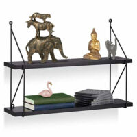 Libreria Mensole Scaffale Parete Design Modern Legno Metalla 2 Ripiani Nero