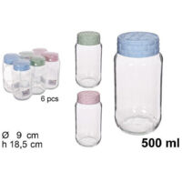 Set 6 Pz Container En Verre à Bas Prix Avec Couvercle En Rotin Coloré 500 Ml 114655