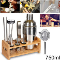 Bartender Cocktail Kit Bartender Shaker Mixer Steel 750ml Wooden Stand