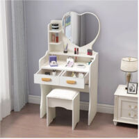 Maquillage De Maquillage Maquillage Table De Table Toilet Toilettes Avec Tabouret Blanc Miroir Coeur