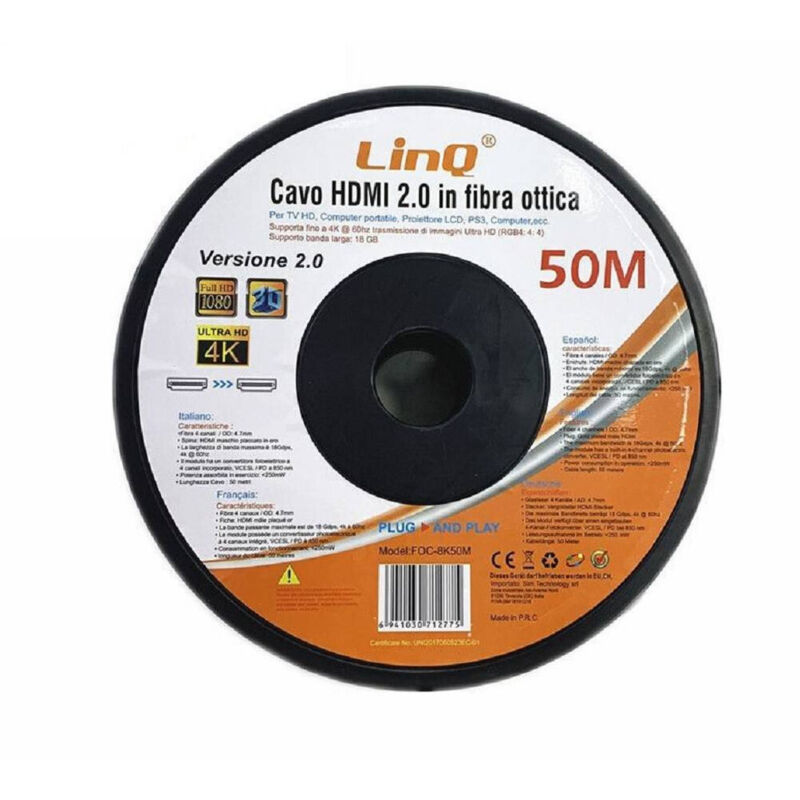 RUIPRO Cavo HDMI 2.1 in Fibra Ottica 8K 50M, 48Gbps, 8K@60Hz, 4K@120Hz, HDR Dinamico, eARC, HDCP 2.2/2.3, 3D, flessibile e sottile, compatibile con TV, PS5, Xbox, Proiettore, Home Theater