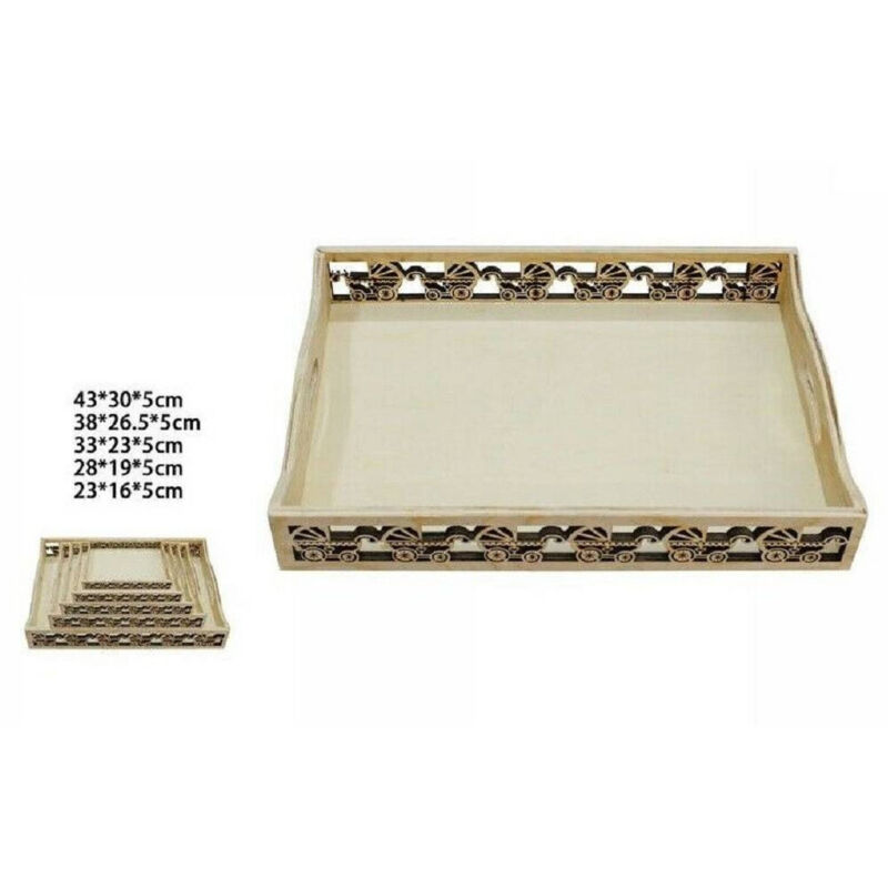 Set Di 2 Vassoi Decorativi In Legno Naturale - 50x20 Cm E 45x17 Cm - Rettangolari Con Maniglie, Per Candele E Composizioni