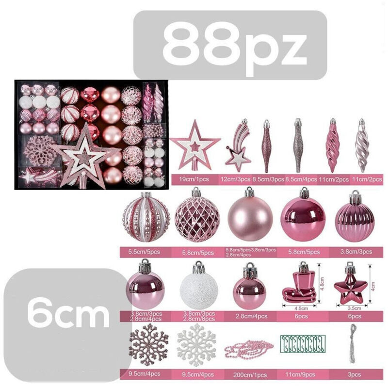 6 Palline Di Natale A Spirale Glitterate 11 Cm | Decorazioni Albero Rosso Rosa - 4