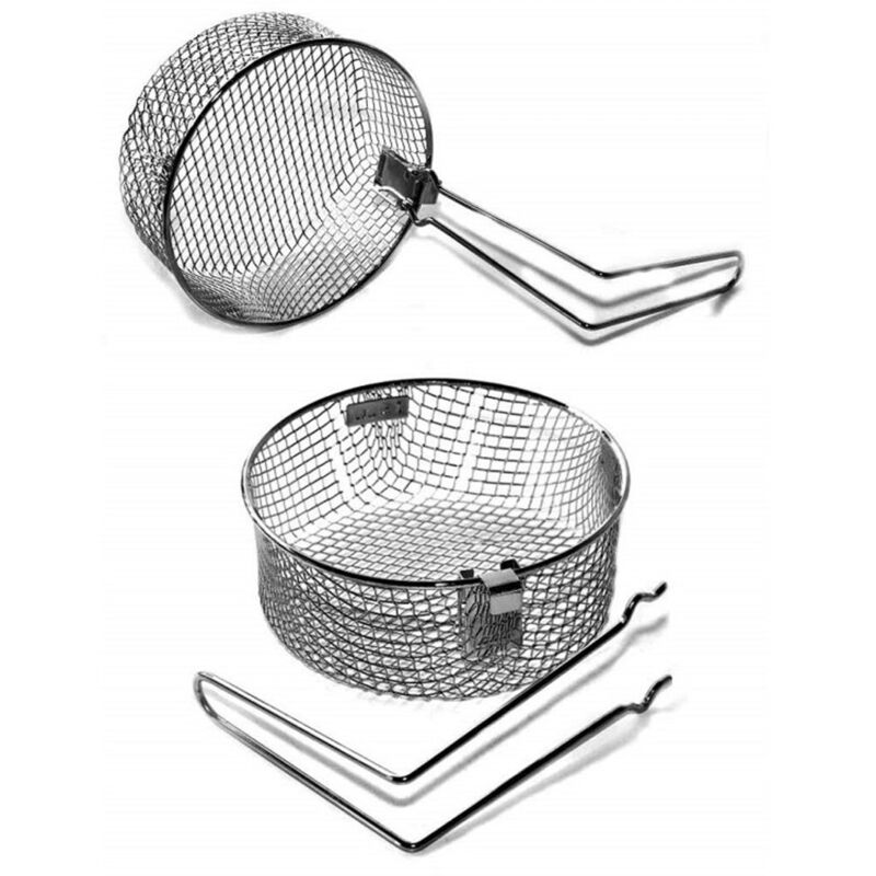 Trade Shop - Cesto Rete In Acciaio 18cm Tondo Padella Per Friggitrice Con Manico Per Frittura