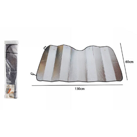 Trade Shop - Parasole Metallico Per Auto Grigio Protegge Cruscotto Sole Caldo 130x60cm 70156 -