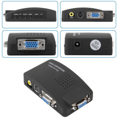 Trade Shop - Adaptador De Video Vga Rca S-video A Vga Out Pc Notebook Negro - (1/5)