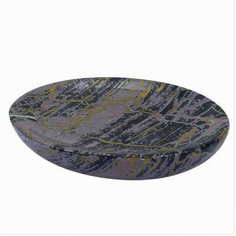 Trade Shop - Piatto Piattino Porta Sapone Arredo Da Bagno Effetto Marmorizzato Nero Oro 59893 -