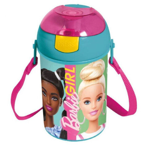 Trade Shop - Borraccia Barbie Bambine Con Tracolla Con Tappo A Pulsante In Plastica 450ml -