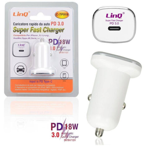 Trade Shop - Caricabatterie Adattatore Rapido Da Auto Pd Type-c 3.0 Super Fast 18 W C-tp918 - (1/3)