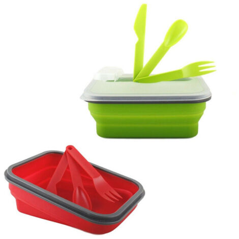 Trade Shop - Contenitore Cibo Pieghevole Silicone Scatola Porta Pranzo Posate Lavoro - (1/5)