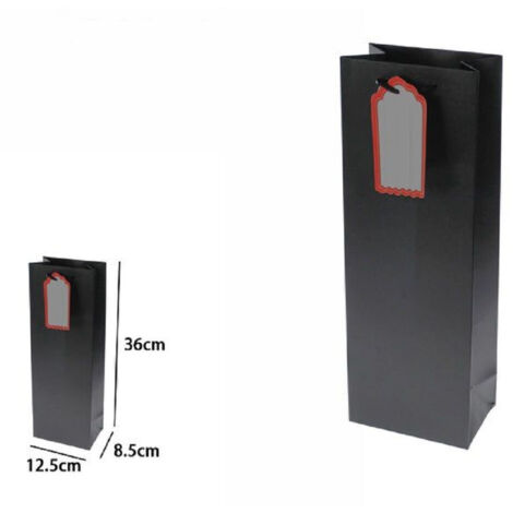 Trade Shop - Set 3 Buste Borsa Regalo Sacchetto Targhetta Bottiglie 36x12.5x8.5cm 69891 Nera -