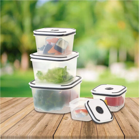 Trade Shop - 5 Contenitori Alimenti In Plastica Con Coperchio Ventilato Microonde Impilabile - (1/5)
