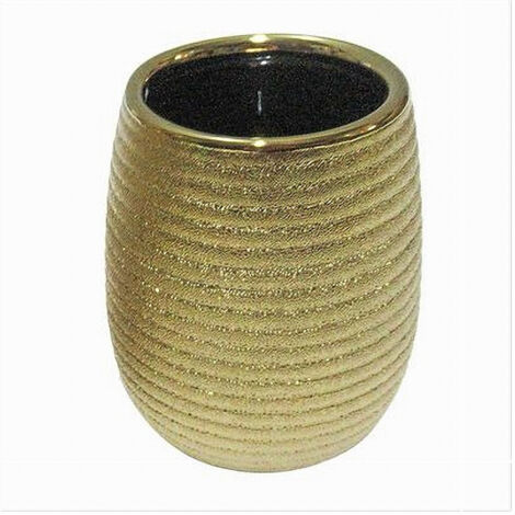 Trade Shop - Bicchiere Porta Spazzolini Accessorio Dorato Rigato Moderno Arredo Bagno 59935 - (1/3)