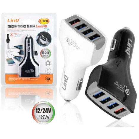Trade Shop - Caricabatteria De Car Ricarica Veloce 4 Porte Usb 5v 9v 12v 24v 7.2a 36w C-9v36 - (1/2)