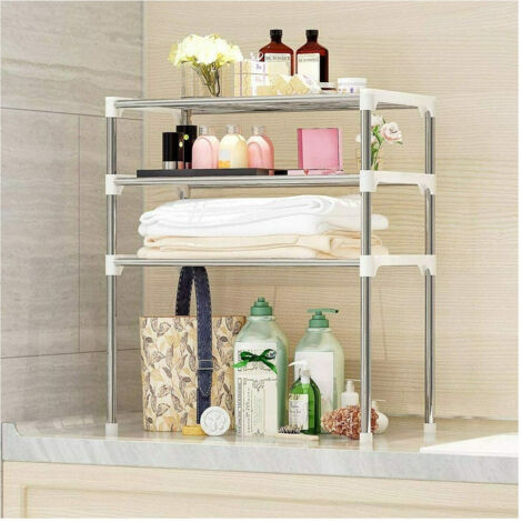 Trade Shop - Scaffale Salvaspazio 3 Ripiani Multiuso Bagno Cucina 65 X 60 X 25 Cm Art.5897 -