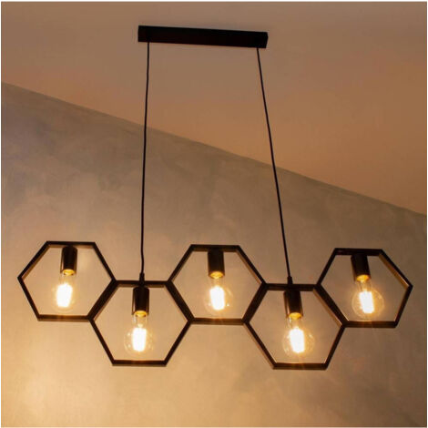 Trade Shop - Lámpara Colgante Geométrica Hexagonal Led 60w E27 Negro Industrial Vintage - (1/5)