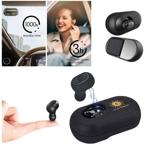 Trade Shop - Auricolare Bluetooth Con Base Di Ricarica Solare Per Auto Pannello Solare - (1/4)