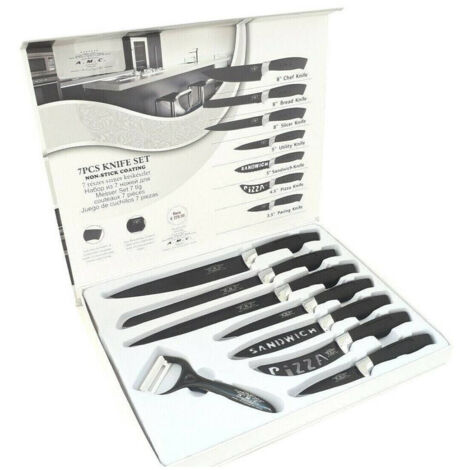 Trade Shop - Set 7 Coltelli Da Cucina In Acciaio Manico Antiscivolo Piu Pelapatate Black - (1/3)