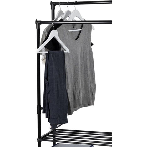 CARO-Möbel Carrello Appendiabiti CASA Regolabile - Grigio, Metallo Cromato, 2 Aste, Con Ruote (2 Frenate), Dimensioni Variabili 82-120x89-147x43 Cm