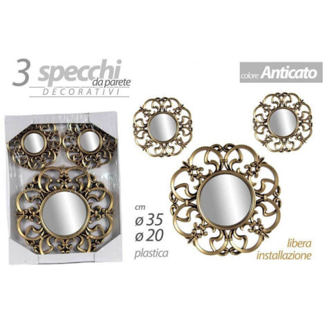 JACKY SET DI 3 SPECCHI DA PARETE TONDI CON CORNICE TRAFORATA