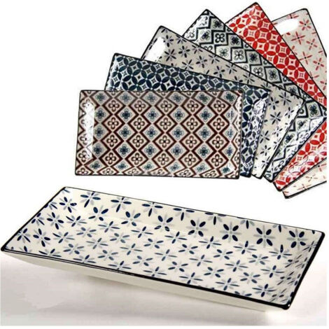 Trade Shop - Vassoio Rettangolare In Ceramica Decori Assortiti 24x12x1,8 Cm Cucina 737350 - (1/3)