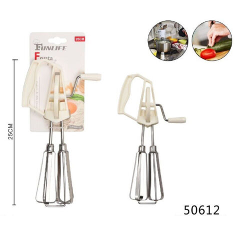 Trade Shop - Batti Uova Manuale Frusta Sbattitore Doppia Sbattiuova Dolci Utensile 25cm 50612 - (1/2)