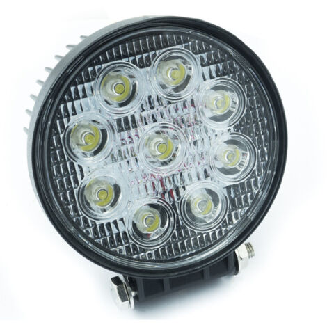 Trade Shop - Faro Adicional De Profundidad Para Coche Todo Terreno 12v Redondo 9 Led 27w 6000k Ip68 -