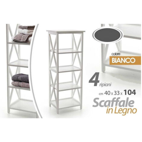 Trade Shop - Scaffale Mobile A 4 Ripiani Mensole In Legno Colore Bianco 40x33x104 Cm 788253 - (1/2)