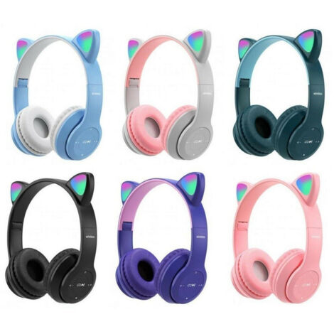Trade Shop - Cuffie Bluetooth Wireless Gaming Auricolare Led Orecchie Gatto Smartphone Q-em51 - (1/5)