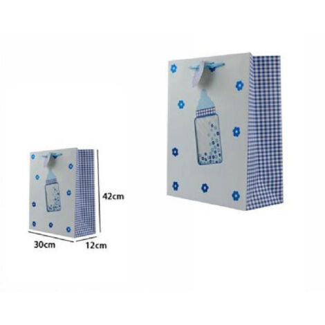 Trade Shop - Set 3 Buste Da Regalo 30x42x12 Cm Fantasia Biberon Maschio Femmina Nascita 65914 - (1/2)